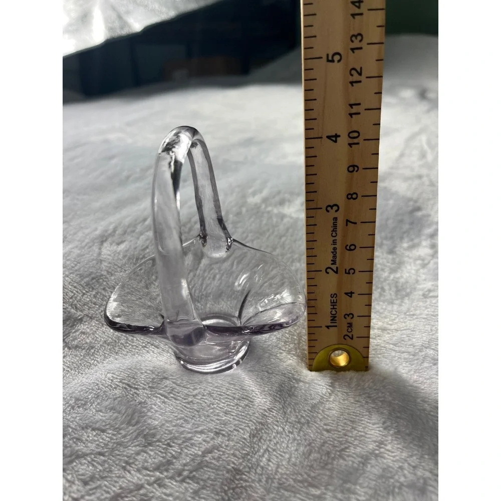 Vintage Miniature Lavender Art Glass Basket‎ Hand Blown Purple Glass Figurine